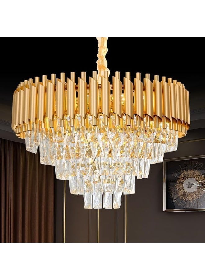 Luxury Gold Crystal Chandelier Ceiling Light – Modern Round Hanging Pendant Lamp with Tiered Clear Crystal Drops, Elegant LED Chandelier for Living Room, Dining Room & Luxury Interior - Image 1