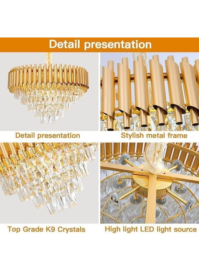 Luxury Gold Crystal Chandelier Ceiling Light – Modern Round Hanging Pendant Lamp with Tiered Clear Crystal Drops, Elegant LED Chandelier for Living Room, Dining Room & Luxury Interior - Image 2