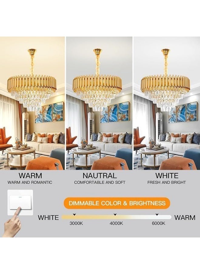 Luxury Gold Crystal Chandelier Ceiling Light – Modern Round Hanging Pendant Lamp with Tiered Clear Crystal Drops, Elegant LED Chandelier for Living Room, Dining Room & Luxury Interior - Image 3