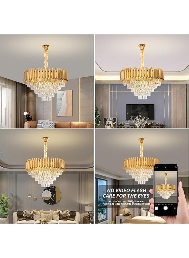 Luxury Gold Crystal Chandelier Ceiling Light – Modern Round Hanging Pendant Lamp with Tiered Clear Crystal Drops, Elegant LED Chandelier for Living Room, Dining Room & Luxury Interior - Image 4