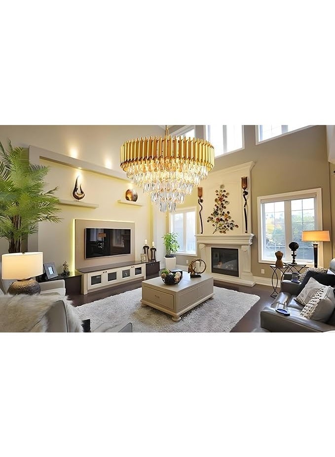 Luxury Gold Crystal Chandelier Ceiling Light – Modern Round Hanging Pendant Lamp with Tiered Clear Crystal Drops, Elegant LED Chandelier for Living Room, Dining Room & Luxury Interior - Image 5