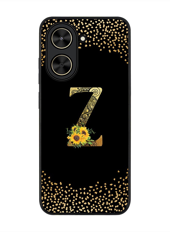 Stylizedd For Xiaomi Poco C71 / Redmi A5 4G Case,Slim fit Camera Protection, Shockproof Thin Phone cover  - Custom Floral Monogram - Z ( Black )