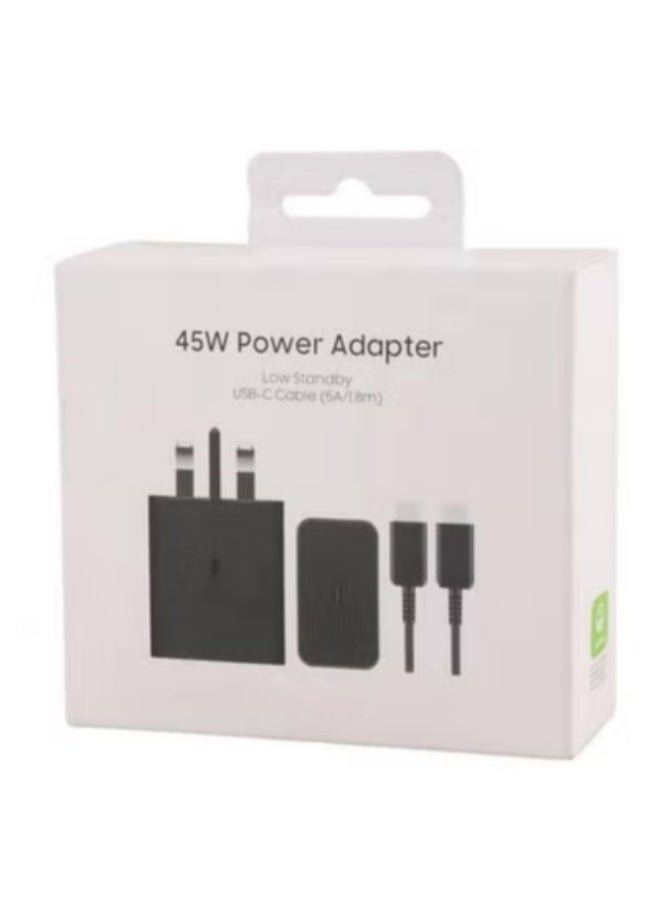 محول طاقة USB-C بقوة 45 واط للشحن السريع مع كابل Type-C 5 أمبير بطول 1.8 متر | شاحن فائق السرعة للأجهزة المتوافقة | أسود - Image 1
