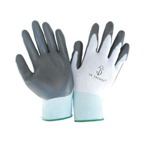 SR TRENDS Safety Gloves - Nylon Nitrile Coated Industrial & Home Cut Resistant Hand Gloves (GREY/WHITE, PACK OF 12 PAIRS) - Image 5