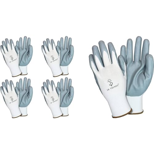 SR TRENDS Safety Gloves - Nylon Nitrile Coated Industrial & Home Cut Resistant Hand Gloves (GREY/WHITE, PACK OF 12 PAIRS) - Image 2