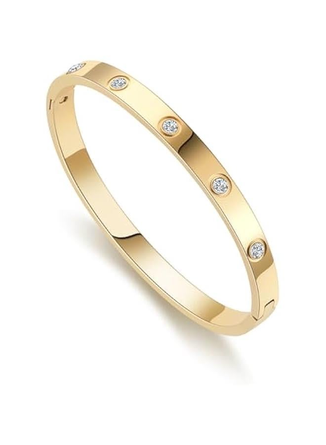 Arabest Gold Bracelets for Women Friendship Love Bangle Bracelets Cubic Zirconia Stainless Steel Bracelet Jewelry Birthday Gifts for Women Stocking Stuffers - Image 1