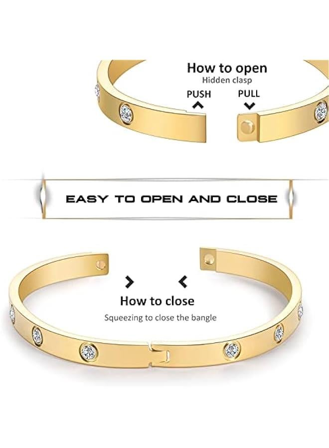 Arabest Gold Bracelets for Women Friendship Love Bangle Bracelets Cubic Zirconia Stainless Steel Bracelet Jewelry Birthday Gifts for Women Stocking Stuffers - Image 4