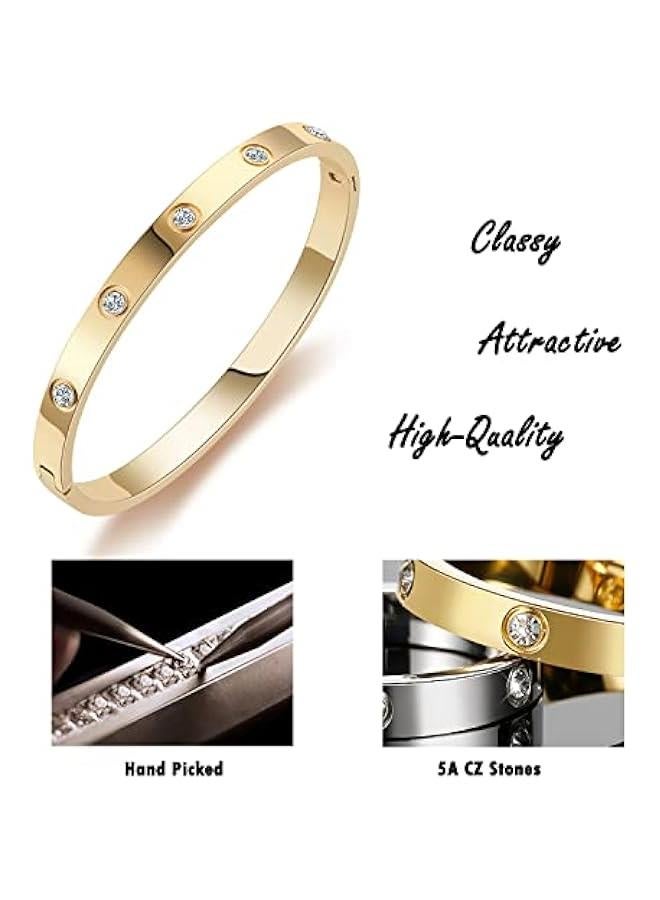 Arabest Gold Bracelets for Women Friendship Love Bangle Bracelets Cubic Zirconia Stainless Steel Bracelet Jewelry Birthday Gifts for Women Stocking Stuffers - Image 5
