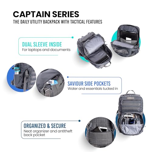 Tripole Captain 25 Litres Tactical Laptop Backpack with MOLLE Webbing and Carabiner – Travel, Outdoor & Daily Use (Khaki) - Image 4