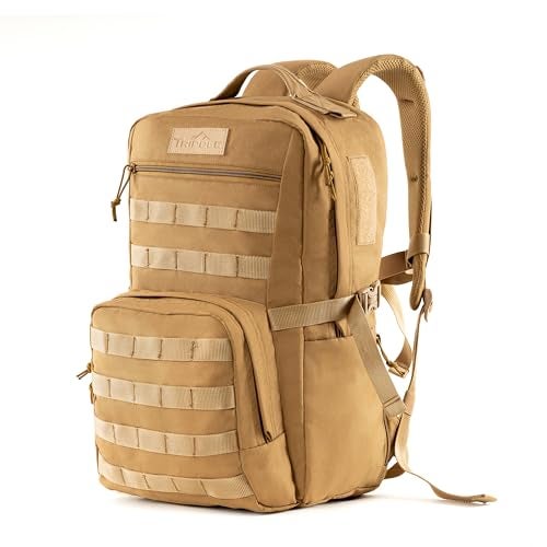 Tripole Captain 25 Litres Tactical Laptop Backpack with MOLLE Webbing and Carabiner – Travel, Outdoor & Daily Use (Khaki) - Image 1