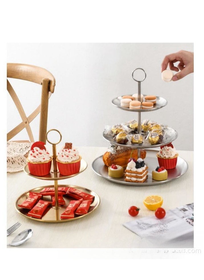 Generic - Stainless Steel Double Layer Cake Snack Rack Fruit Plate Dessert Display Rack Desktop Storage Rack Snack Rack Double Layer Tray - Image 1