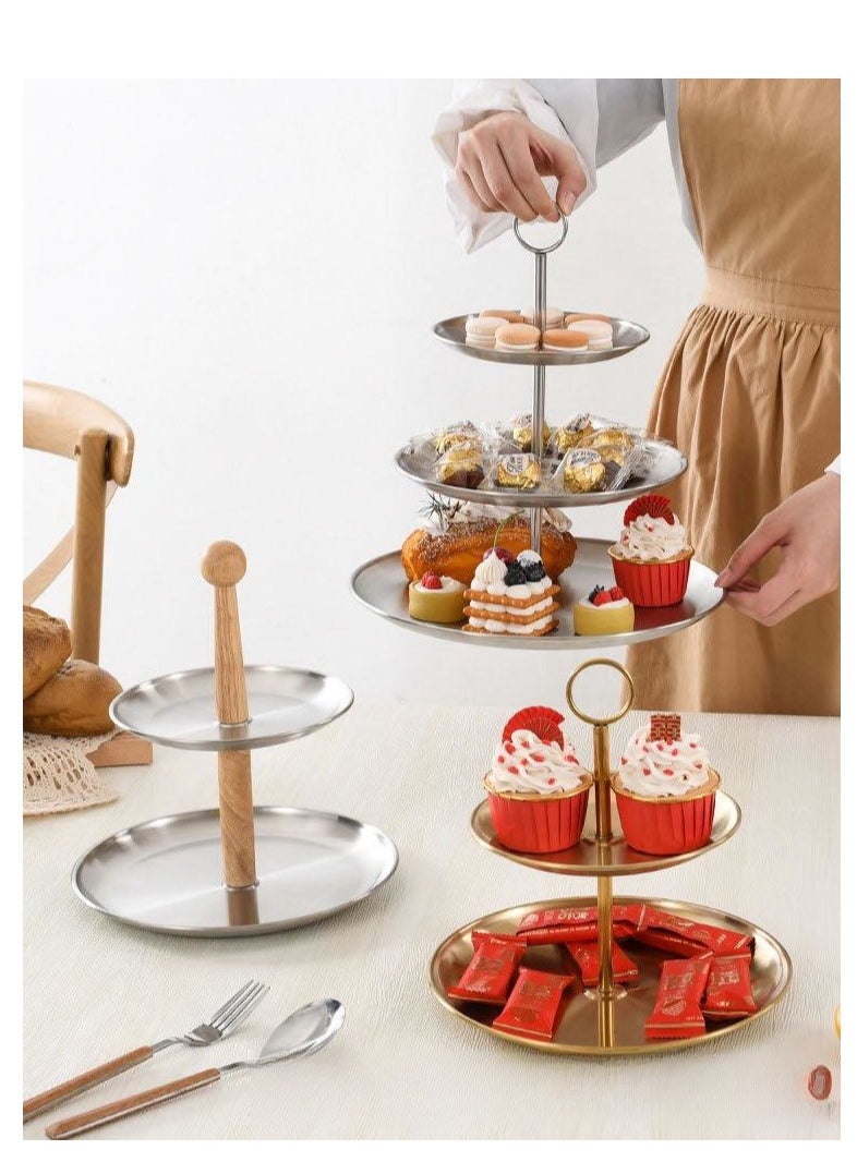 Generic - Stainless Steel Double Layer Cake Snack Rack Fruit Plate Dessert Display Rack Desktop Storage Rack Snack Rack Double Layer Tray - Image 1