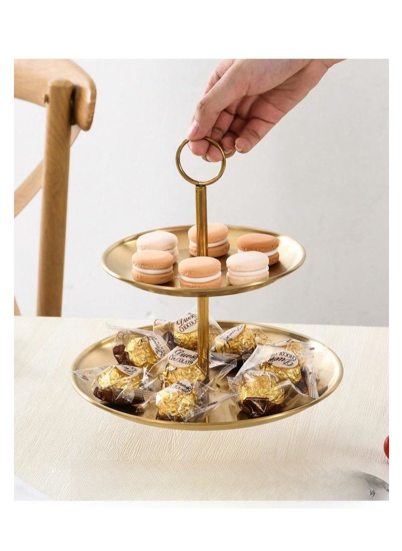 Generic - Stainless Steel Double Layer Cake Snack Rack Fruit Plate Dessert Display Rack Desktop Storage Rack Snack Rack Double Layer Tray - Image 1