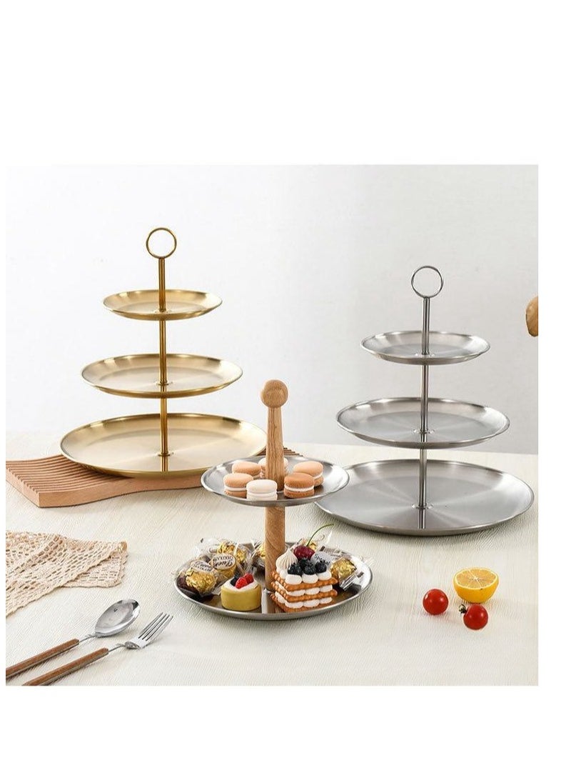 Generic - Stainless Steel Double Layer Cake Snack Rack Fruit Plate Dessert Display Rack Desktop Storage Rack Snack Rack Double Layer Tray - Image 1