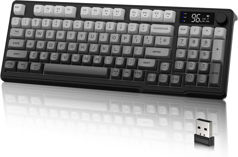 LexonElec M96 Dual Mode Wireless Gaming Keyboard with 2.4G and BT5.0, 94 Keys Membrane Semi-mechanical Gradient PBT Keycap with Smart Display and Button, Rainbow Backlit, 3000mAh for Mac/Win - Moonnight - Image 1