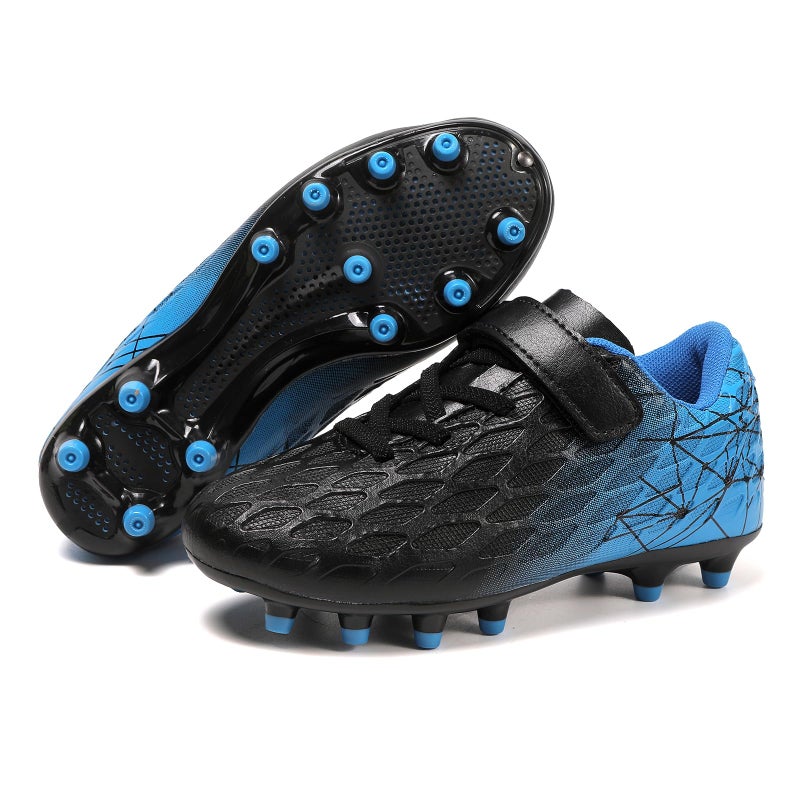Skerxut Soccer Cleats, Kids Firm Ground Football Shoes, Boys Girls Athletic Outdoor (Black/Blue, Big Kid, 5, Numeric, US Footwear Size System, Medium) - Image 4