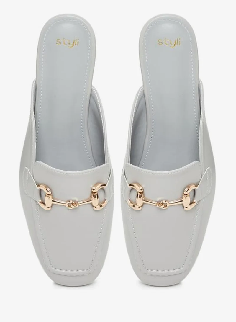 Styli  Grey Buckle Detail Mules for Women | Best Price UAE