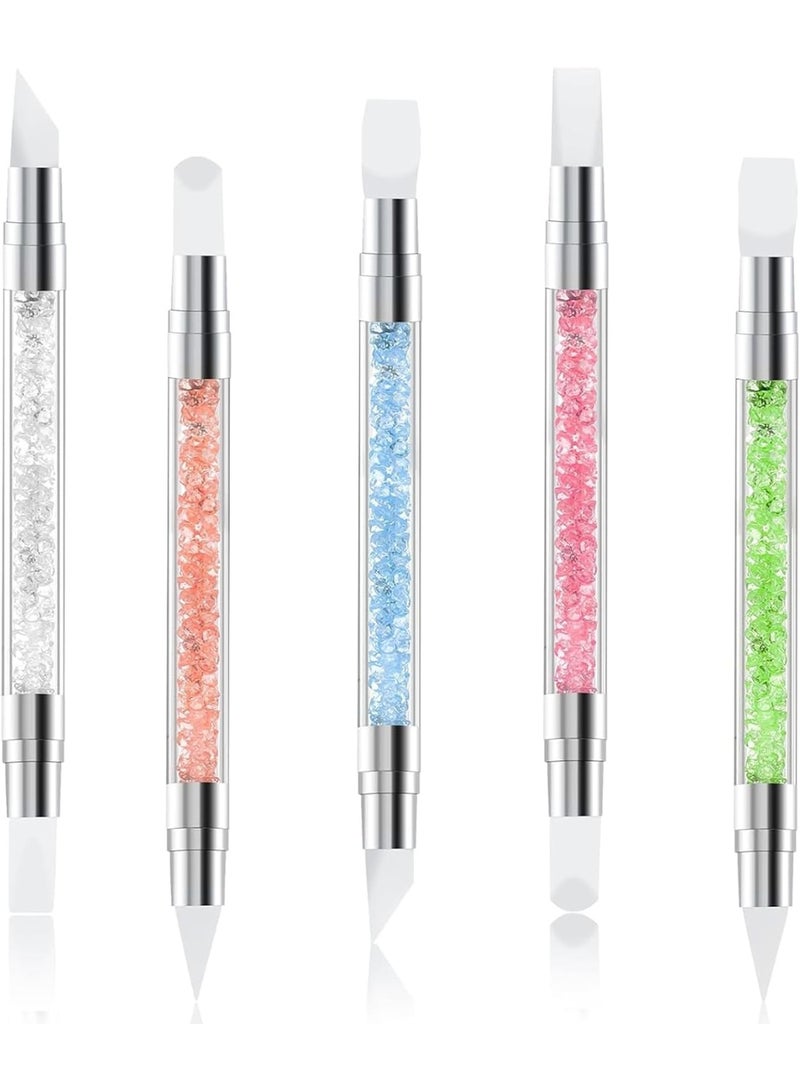 5 قطع من ادوات تزيين الاظافر من السيليكون مزدوجة الاطراف، قلم نحت الاظافر براس سيليكون ومقبض اكريليك، ادوات فن الاظافر للمنزل وصالونات التجميل (5 الوان)