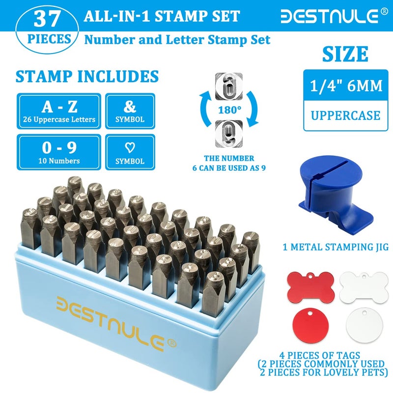 BESTNULE Metal Stamping Kit, Number and Letter Stamp Set (A-Z, 0-9 and &, Love Symbol), Industrial Grade Hardened Carbon Steel, Perfect for Imprinting Metal, Wood, Plastic, Leather (1/4", 6MM) - Image 2