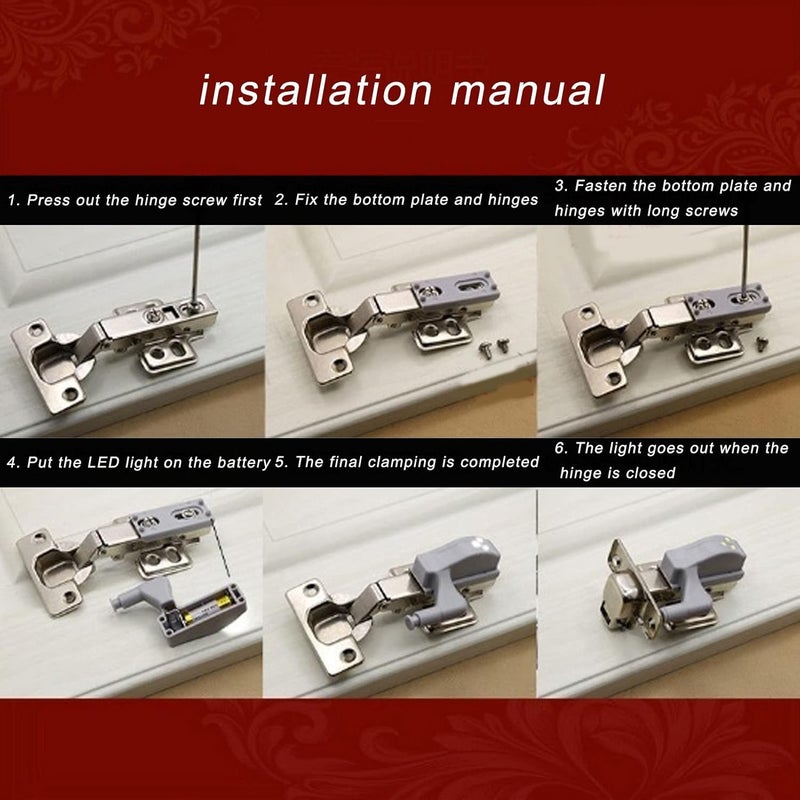 10 Sets Hinge LED Light High Brightness ABS Cabinet Hinge Light with 3 LED Lamp Beads for Wardrobe Cabinet (Warm Light + Battery) - Image 4