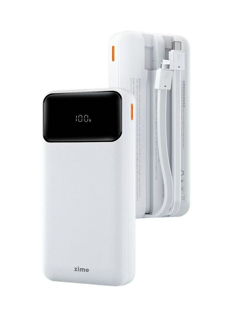 zime بنك الطاقة زيم B225، 20,000 مللي أمبير 22.5 واط كحد أقصى شاحن محمول سريع مع كابلات USB-C مدمجة وموصلات، 1 USB-C، 1 USB-A، حزمة بطارية لهواتف آيفون 16/15/14/13، والمزيد - Image 1