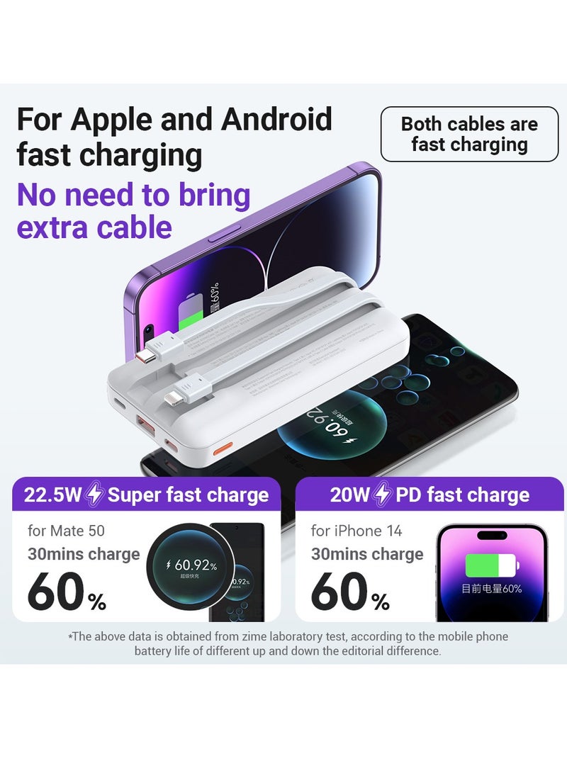 zime بنك الطاقة زيم B225، 20,000 مللي أمبير 22.5 واط كحد أقصى شاحن محمول سريع مع كابلات USB-C مدمجة وموصلات، 1 USB-C، 1 USB-A، حزمة بطارية لهواتف آيفون 16/15/14/13، والمزيد - Image 2