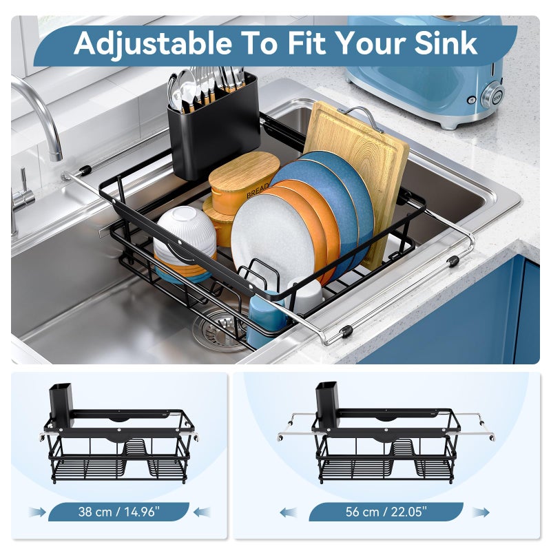 TOOLF Over the Sink Dish Drying Rack,In Sink Dish Drying Racks,Expandable Dish Rack Over Sink Counter,Adjustable Dish Drainer for Inside Sink with Utensil Holder, Stainless Steel Dish Strainer XLarge Size - Image 3
