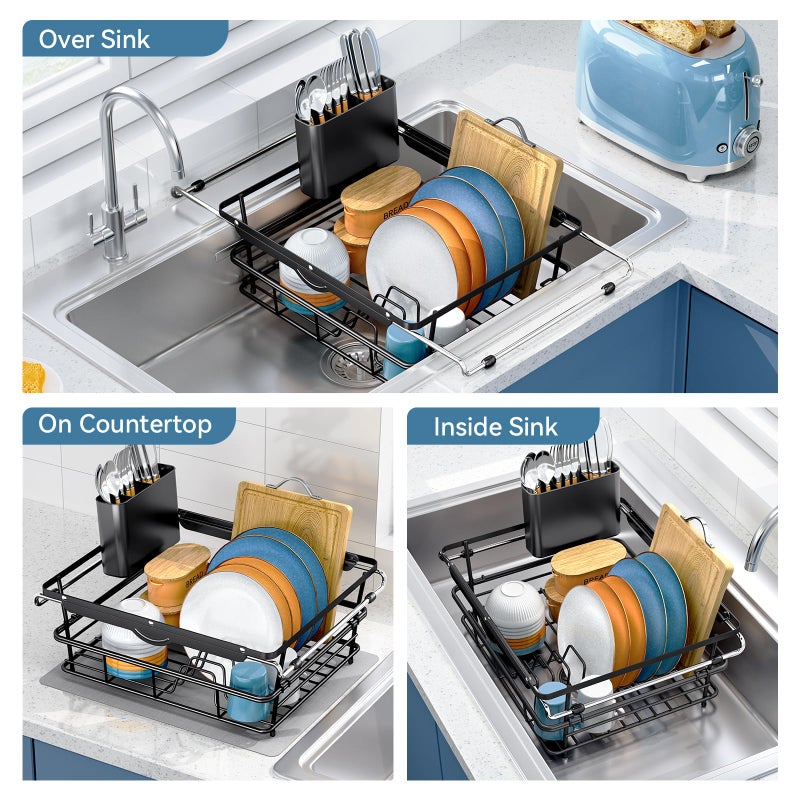 TOOLF Over the Sink Dish Drying Rack,In Sink Dish Drying Racks,Expandable Dish Rack Over Sink Counter,Adjustable Dish Drainer for Inside Sink with Utensil Holder, Stainless Steel Dish Strainer XLarge Size - Image 2