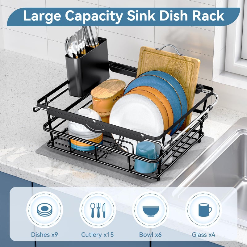 TOOLF Over the Sink Dish Drying Rack,In Sink Dish Drying Racks,Expandable Dish Rack Over Sink Counter,Adjustable Dish Drainer for Inside Sink with Utensil Holder, Stainless Steel Dish Strainer XLarge Size - Image 4