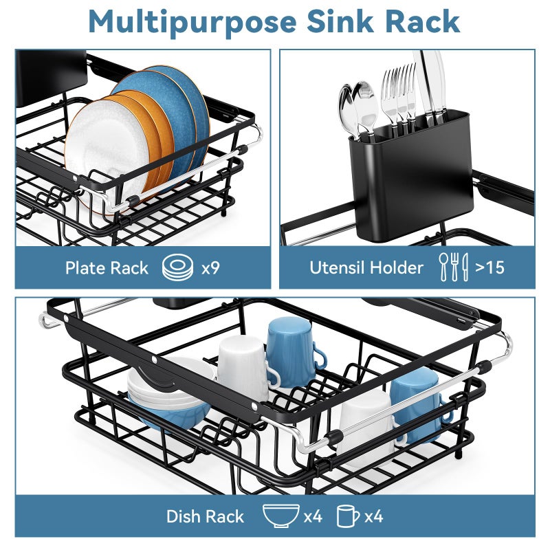 TOOLF Over the Sink Dish Drying Rack,In Sink Dish Drying Racks,Expandable Dish Rack Over Sink Counter,Adjustable Dish Drainer for Inside Sink with Utensil Holder, Stainless Steel Dish Strainer XLarge Size - Image 5