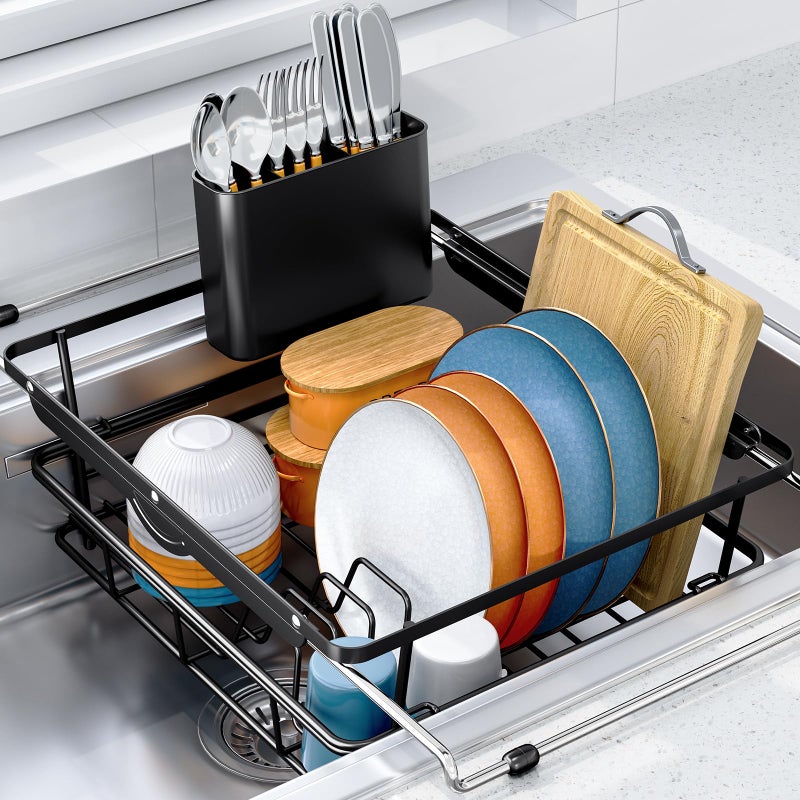TOOLF Over the Sink Dish Drying Rack,In Sink Dish Drying Racks,Expandable Dish Rack Over Sink Counter,Adjustable Dish Drainer for Inside Sink with Utensil Holder, Stainless Steel Dish Strainer XLarge Size - Image 1