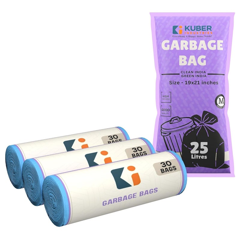 Kuber Industries 19x21 IN Blue Medium Garbage Bags for Dustbin 90 Bags (3 Rolls) | Odour Free Wet and Dry Waste Trash Bags | Dustbin Bags Medium Size for Home, Office, Hotels, Hospitals - Image 1