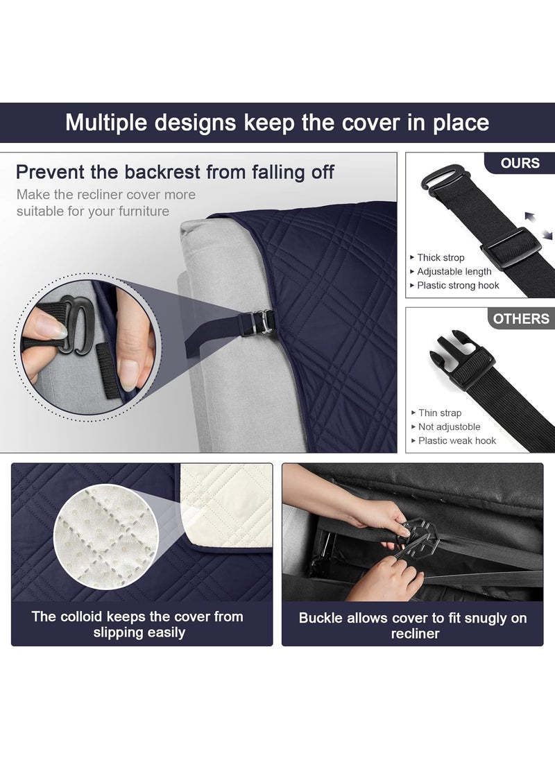 TAOCOCO TAOCOCO 100 Waterproof Recliner Chair Cover Non Slip Recliner Covers for Recliner Chair with Pocket Washable Reclining Chair Cover Furniture Protector for Kids Pets Navy Blue  - Image 5