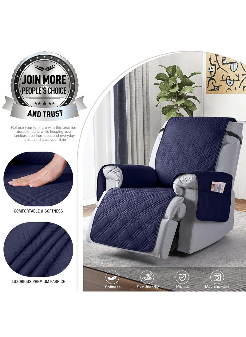 TAOCOCO TAOCOCO 100 Waterproof Recliner Chair Cover Non Slip Recliner Covers for Recliner Chair with Pocket Washable Reclining Chair Cover Furniture Protector for Kids Pets Navy Blue  - Image 2
