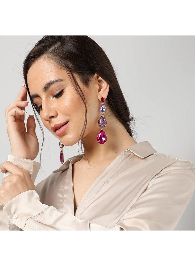 SOHI Gold Plated Pink-Purple Stone Drop Earring Women and girls | Gold Plated Fashion Jewellery | Stylish, Fancy jewellery | Statement drop earrings | artificial earrings for women, dangle earrings - Image 3