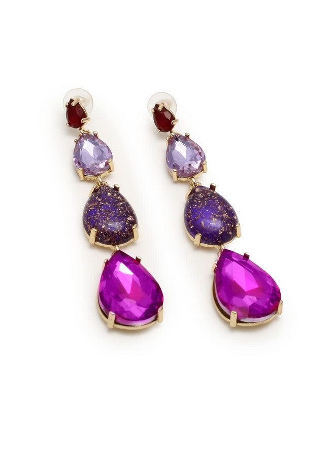 SOHI Gold Plated Pink-Purple Stone Drop Earring Women and girls | Gold Plated Fashion Jewellery | Stylish, Fancy jewellery | Statement drop earrings | artificial earrings for women, dangle earrings - Image 1