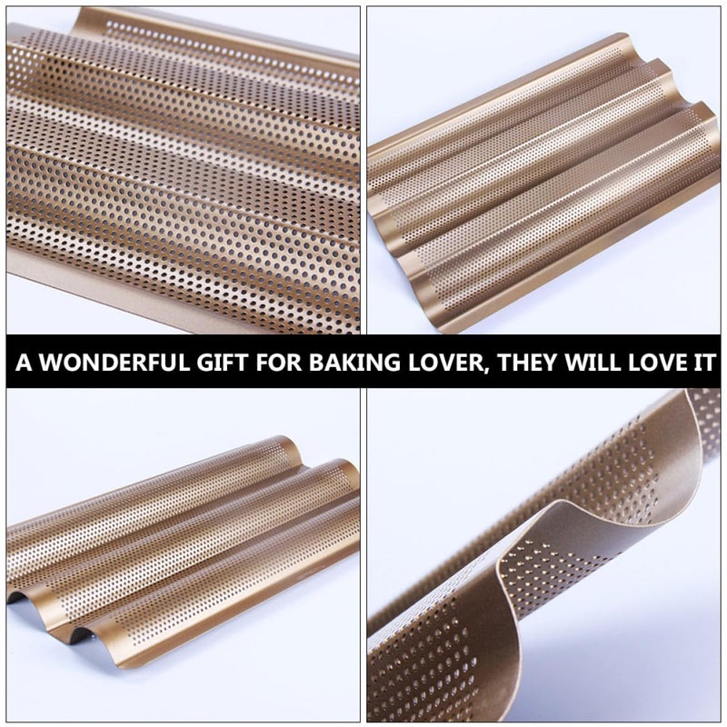 Carbon Steel Nonstick Baguette Pan Set 3 Wave Loaf Tray For Home Oven Baking - Image 4