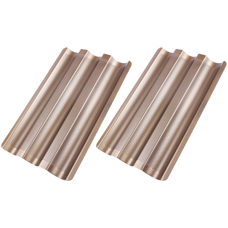 Carbon Steel Nonstick Baguette Pan Set 3 Wave Loaf Tray For Home Oven Baking - Image 2