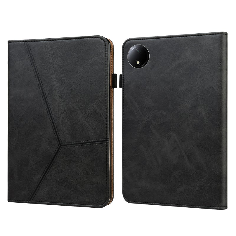 erorex For Xiaomi Redmi Pad Se 8.7 Solid Color Stripe Embossed Leather Tablet Case(Black) - Image 1