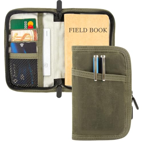 Baizoy Field Notes Notebooks Cover for 3.5 X 5.5 Inch Pocket Notebook Covers With Zipper Pen Holder,Water Resistant Journal Notebook Planner, Classy Waxed Canvas EDC Wallet (Army green) - Image 1