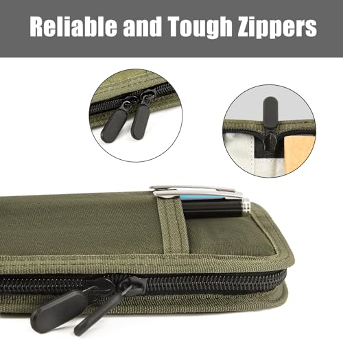 Baizoy Field Notes Notebooks Cover for 3.5 X 5.5 Inch Pocket Notebook Covers With Zipper Pen Holder,Water Resistant Journal Notebook Planner, Classy Waxed Canvas EDC Wallet (Army green) - Image 5