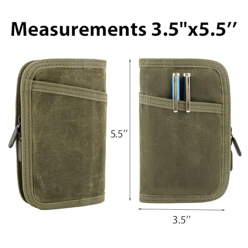 Baizoy Field Notes Notebooks Cover for 3.5 X 5.5 Inch Pocket Notebook Covers With Zipper Pen Holder,Water Resistant Journal Notebook Planner, Classy Waxed Canvas EDC Wallet (Army green) - Image 3