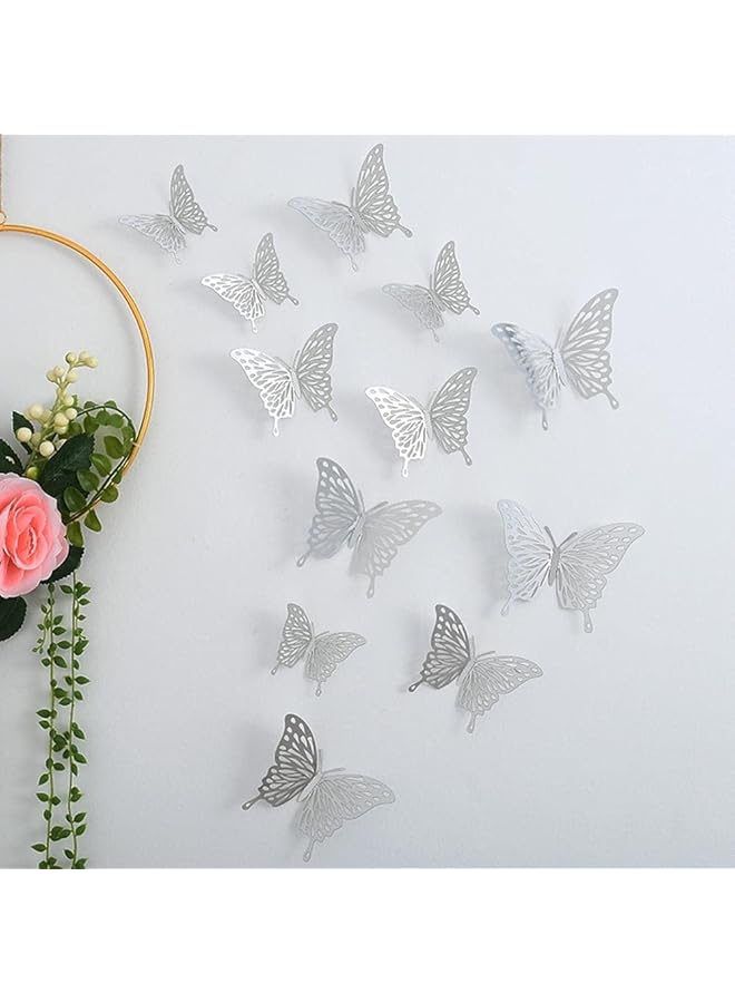 erorex 3D Butterfly Wall Decor 12 Pcs Butterfly Decorations For Butterfly Birthday Decorations Butterfly Party Decorations Removable Wall Stickers Room Decor For Kids Nursery Silver - Image 2