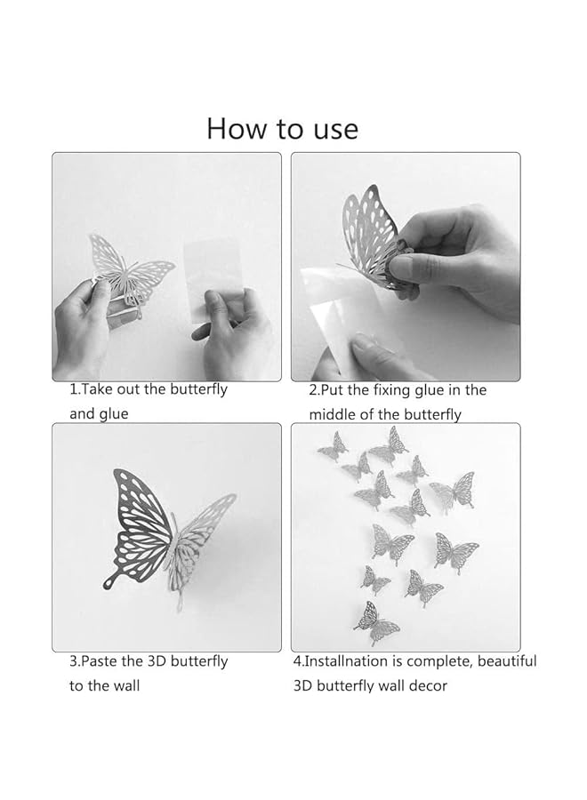 erorex 3D Butterfly Wall Decor 12 Pcs Butterfly Decorations For Butterfly Birthday Decorations Butterfly Party Decorations Removable Wall Stickers Room Decor For Kids Nursery Silver - Image 5