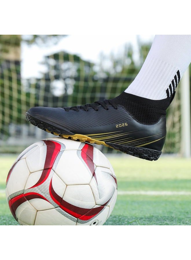 Biayvisas Soccer Cleats for Mens Womens Turf Soccer Shoes Indoor Footall Cleats High Ankle TF AG FG Football Boots Wide Training Sneaker, 2501 Tf Black, 10 Women/8.5 Men - Image 3