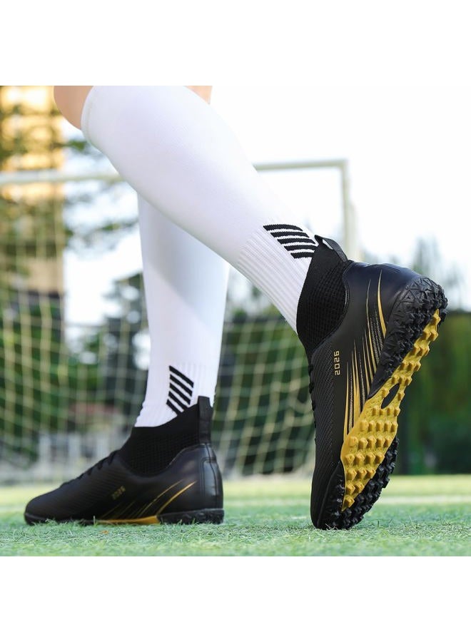 Biayvisas Soccer Cleats for Mens Womens Turf Soccer Shoes Indoor Footall Cleats High Ankle TF AG FG Football Boots Wide Training Sneaker, 2501 Tf Black, 10 Women/8.5 Men - Image 2