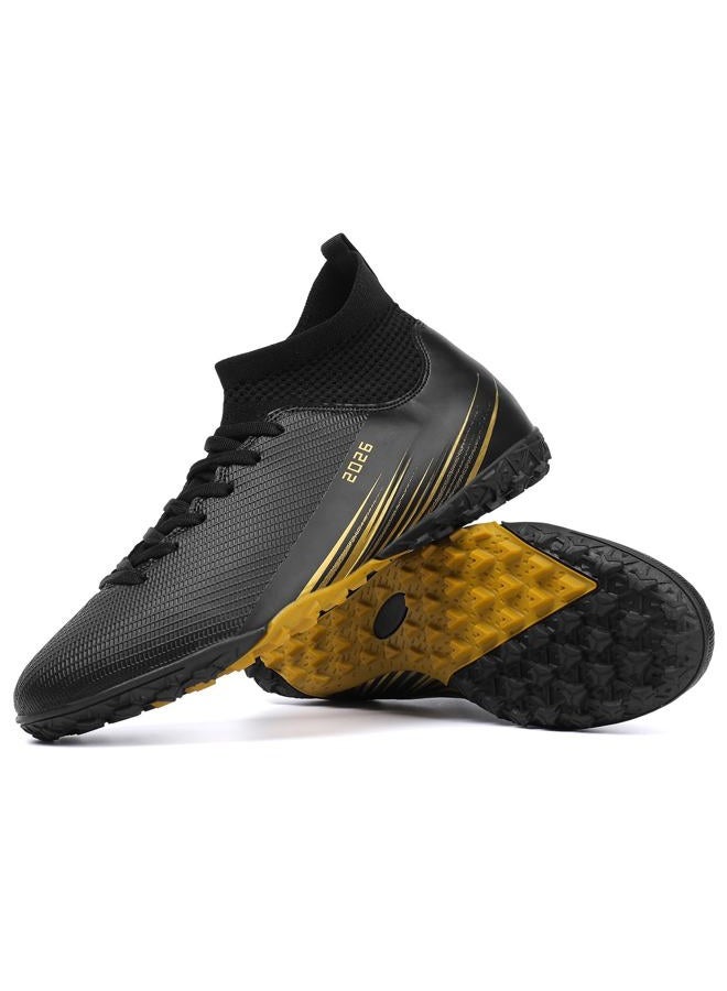 Biayvisas Soccer Cleats for Mens Womens Turf Soccer Shoes Indoor Footall Cleats High Ankle TF AG FG Football Boots Wide Training Sneaker, 2501 Tf Black, 10 Women/8.5 Men - Image 1