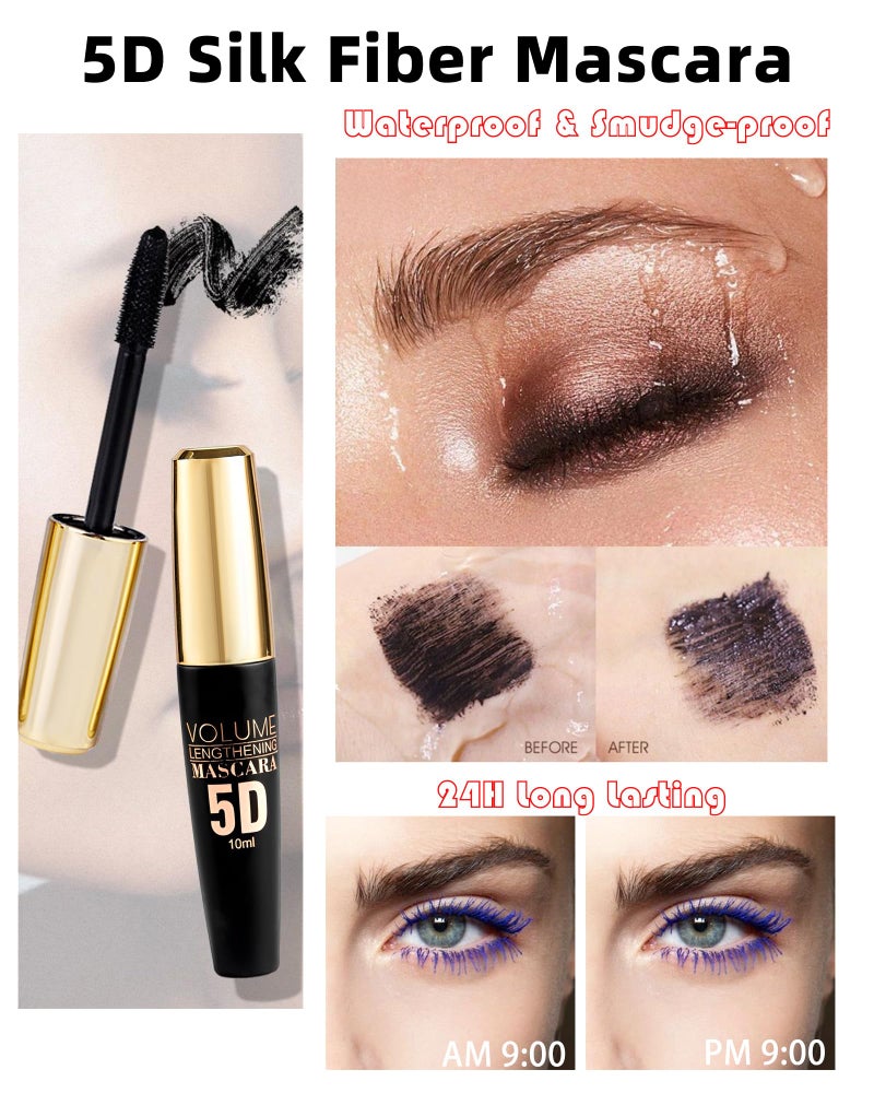 Lestpola Black Waterproof Mascara for Eyelash, 5D Silk Fiber Lashes Extension Colored Tube Mascaras with Eyelash Brush, Long Lasting Curling Mascara Volume and Length, Eye Makeup Gift for Women - Image 5