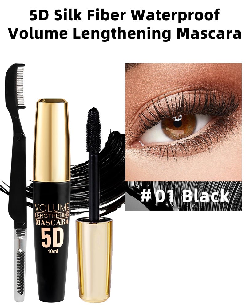 Lestpola Black Waterproof Mascara for Eyelash, 5D Silk Fiber Lashes Extension Colored Tube Mascaras with Eyelash Brush, Long Lasting Curling Mascara Volume and Length, Eye Makeup Gift for Women - Image 2