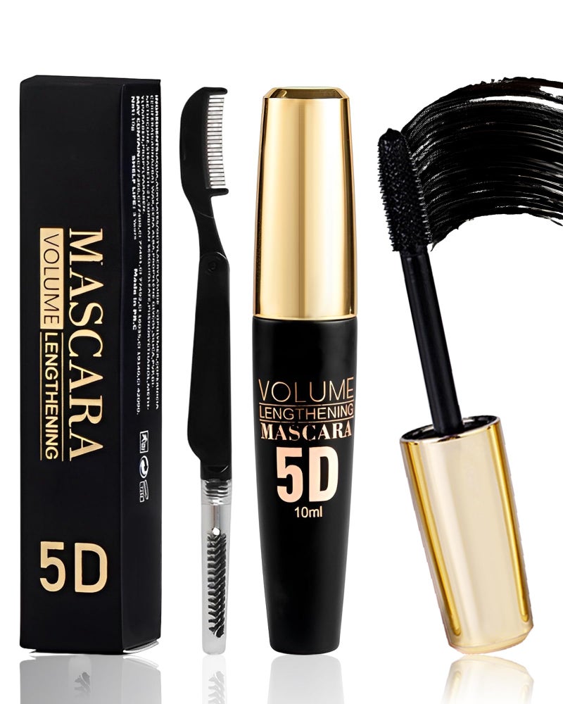 Lestpola Black Waterproof Mascara for Eyelash, 5D Silk Fiber Lashes Extension Colored Tube Mascaras with Eyelash Brush, Long Lasting Curling Mascara Volume and Length, Eye Makeup Gift for Women - Image 1